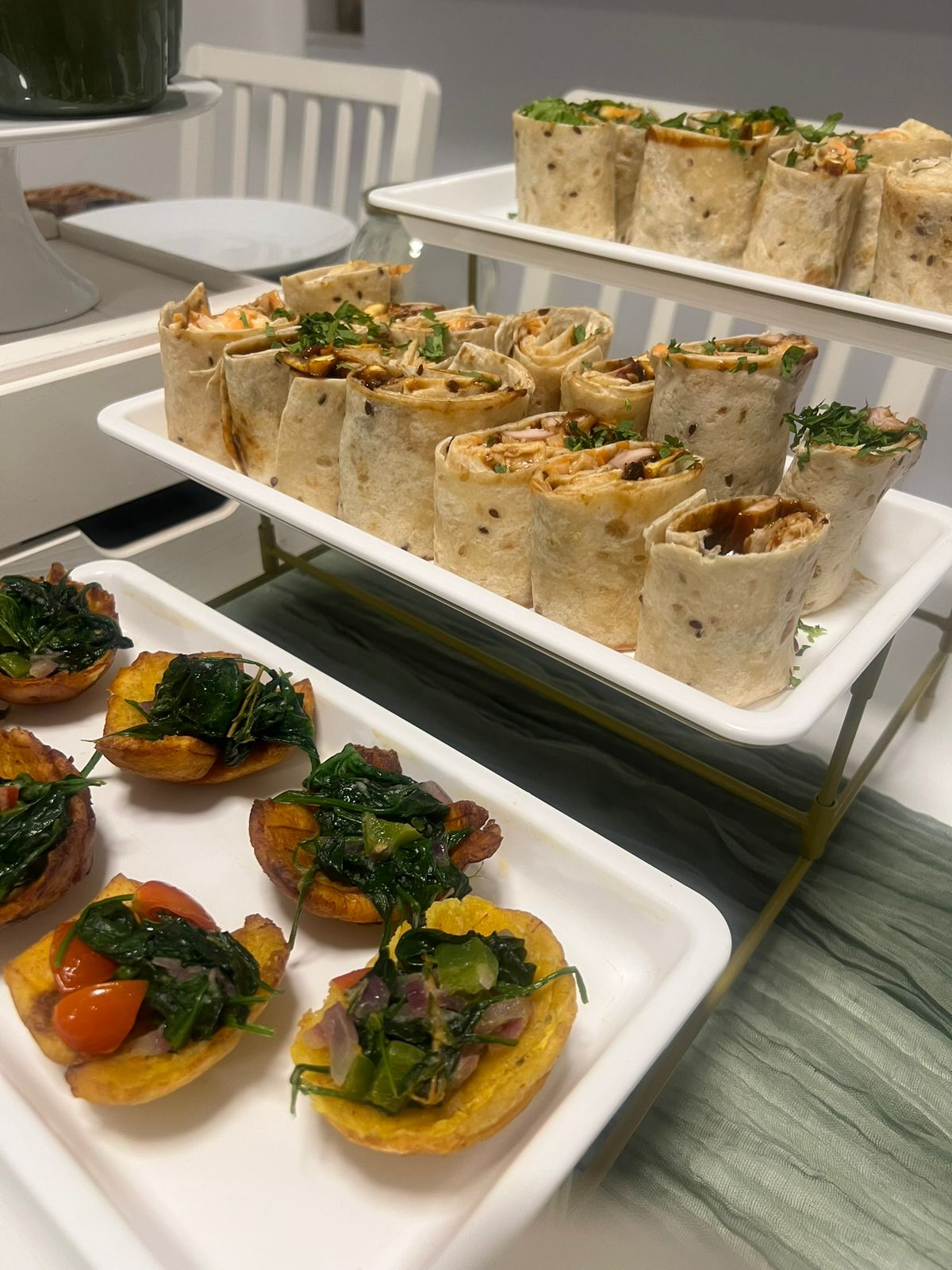 Wraps and plantain crostini